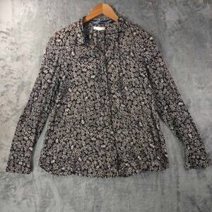 Anthropologie Hei Hei Womens S 100%Cotton Black Floral ButtonUp Top‎ Garden Core